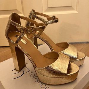 Gold Ankle Strap Platform Heels Topshop Size 8.5